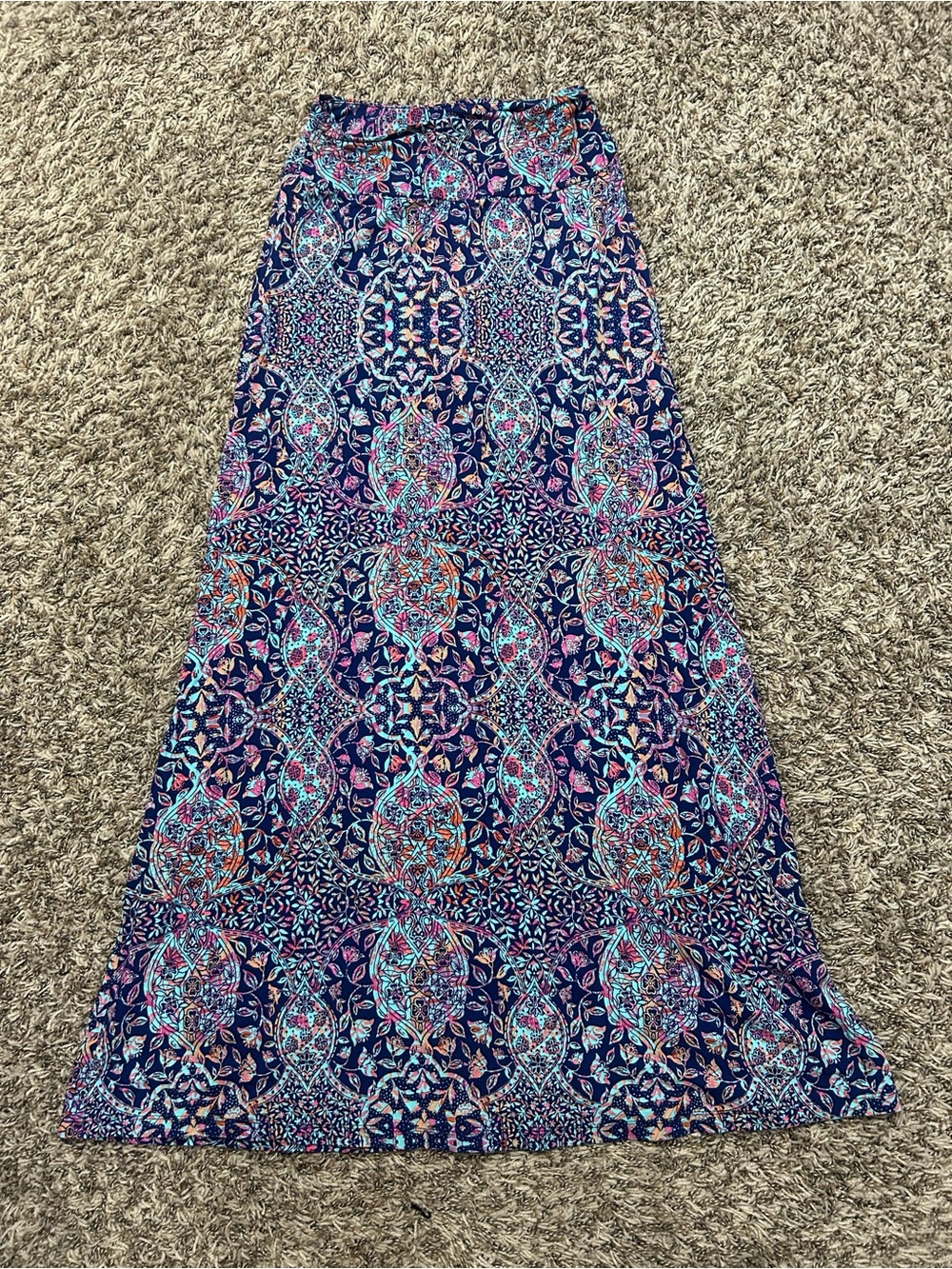 Artisan Ny Boho Navy Multi-Color Medallion Maxi Skirt